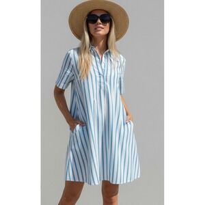 Old Navy Blue and White Striped Short Sleeve Shirt Dress NWT